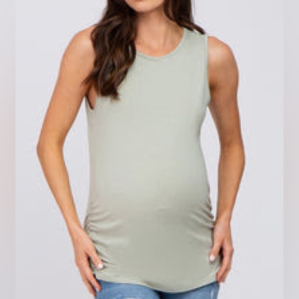 Light Green Sleeveless Ruched Maternity Top - Size XL from Pink Blush Maternity